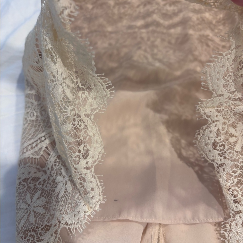 Vintage 90s Ann Taylor Champagne/Ivory Lace Mini Dress 4P - Picture 10 of 16